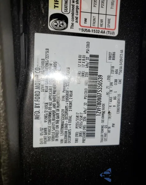 2007 Ford Mustang from USA, damaged, VIN 350539